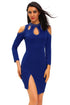 Sexy Blue Funky Studded Cutout Cold Shoulder Dress